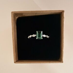 Sterling Silver and Emerald Cut Gemstone Ring